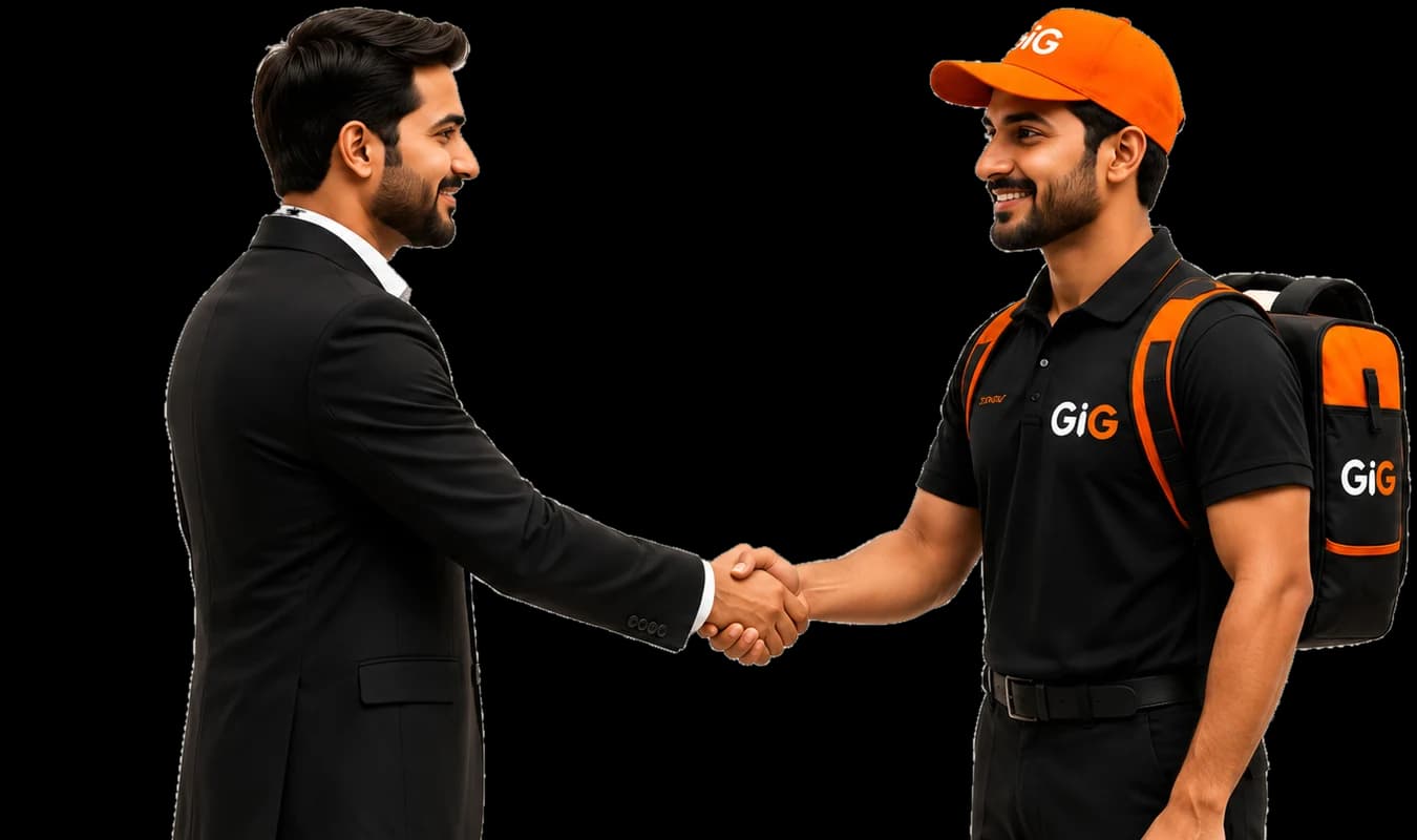 A GiG worker shaking hands with an employer