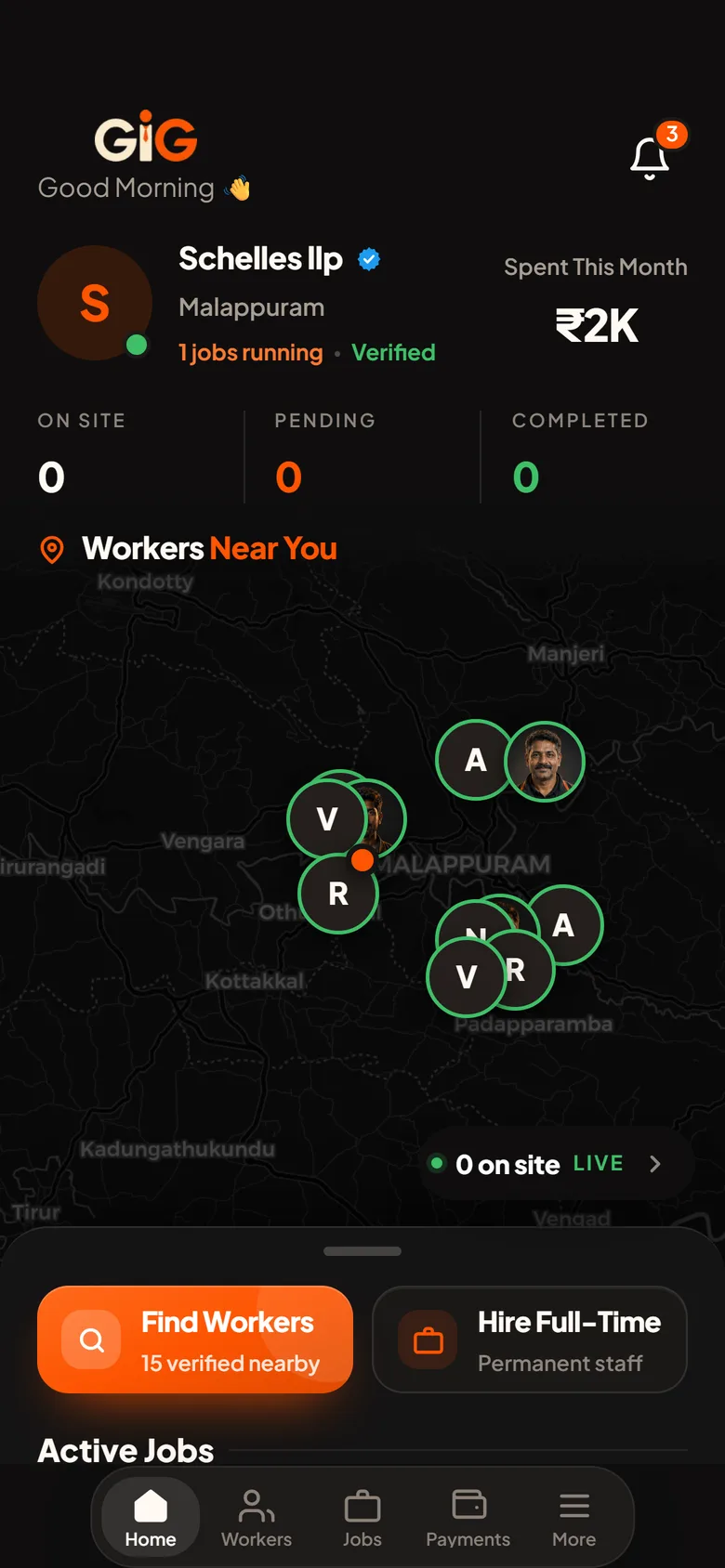 The GiG business home screen